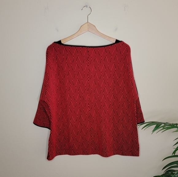 Chico's | Red & Black Geometric Diamond Print Sweater - Picture 3 of 5